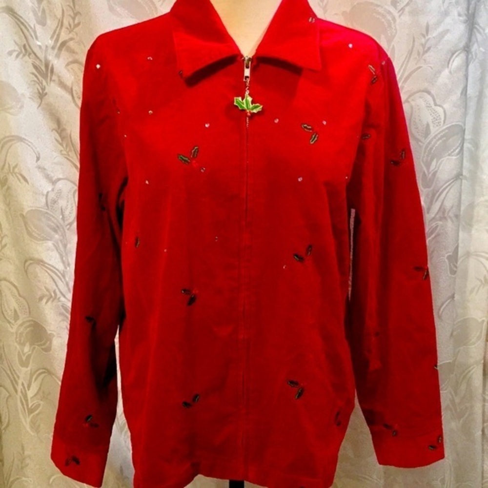 THE QUACKER FACTORY RED ZIP UP VELOUR JACKET